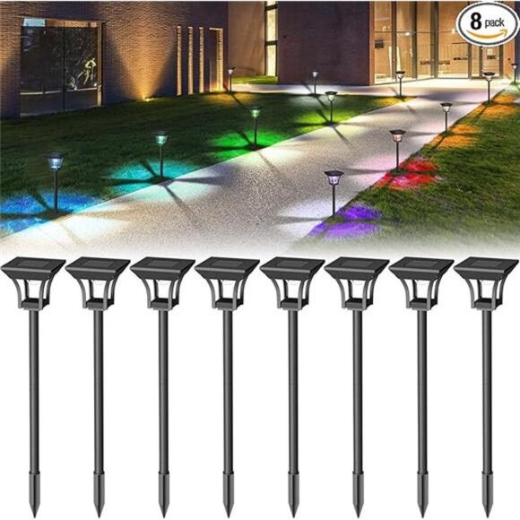 8 Pack RGBCW Solar Pathway Outdoor Lights 3 Lighting Modes Solar LED - Picture 7 of 7